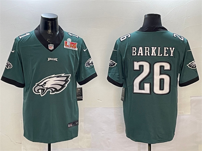 Men's Green Philadelphia Eagles #26 Saquon Barkley 2025 Super Bowl LIX Patch Team Big Logo Vapor Untouchable Limited Stitched Football Jersey